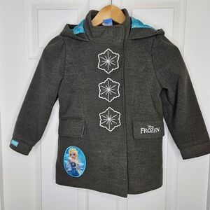 Frozen Peacoat Winter Coat Disney Gray Teal Elsa Design Girl's Size 5